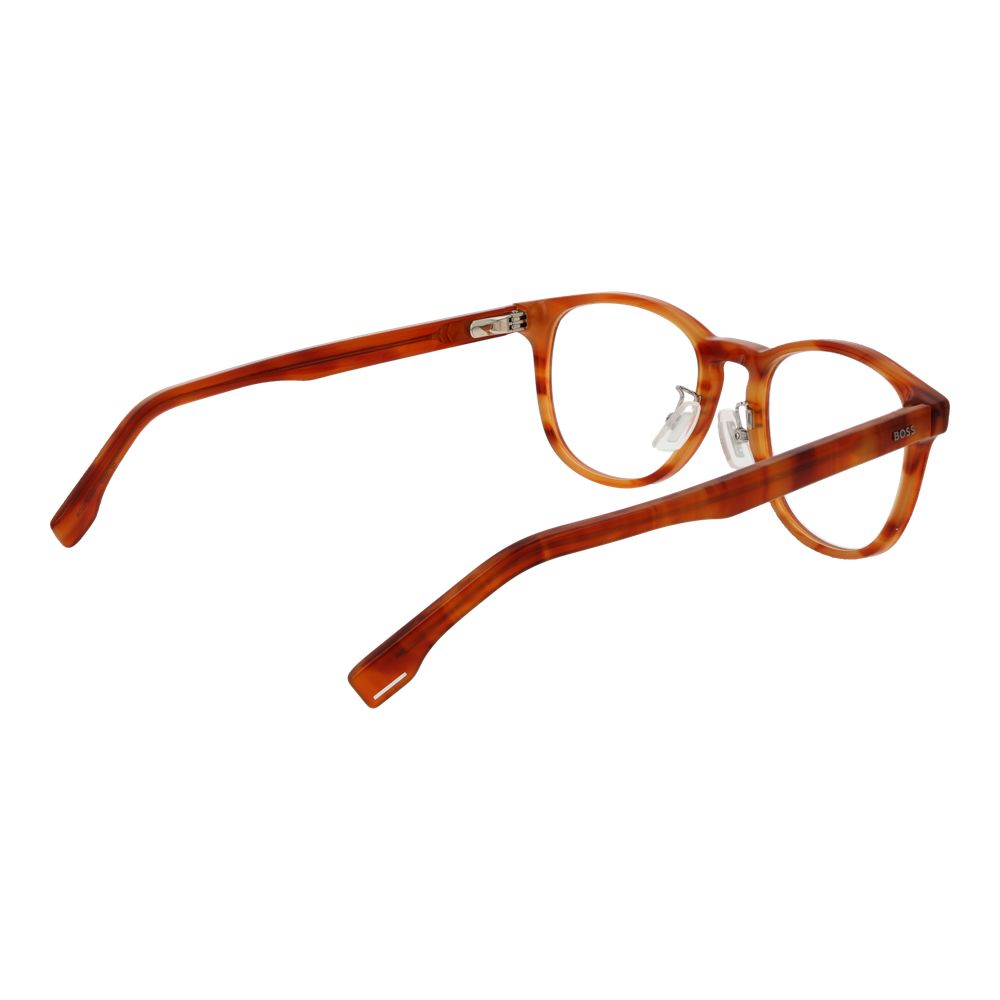 Hugo Boss Brown Acetate Glasses (Frames) in panto style with full-rim design and spring hinges, lens size 52-20-145 for men.