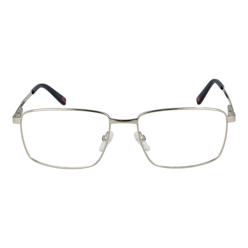 Fila Silver Stainless Steel Glasses (Frames) for men in silver with full-rim style. Rectangle frame made of stainless steel. Includes branded case.