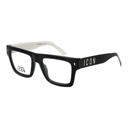 Dsquared² Black Cellulose Propionate Glasses (Frames) with full-rim rectangle style and branded "ICON" detail, for men.