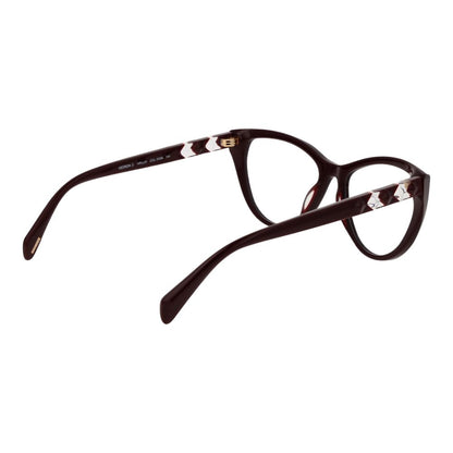 Police Burgundy Plastic Glasses (Frames) for women, cat-eye style, full-rim plastic frame with demo lenses in a rich burgundy color.