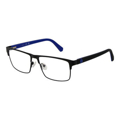 Guess Black Metal Glasses (Frames) - Men's rectangular full-rim metal frame with demo lenses, spring hinge, and branded case included.