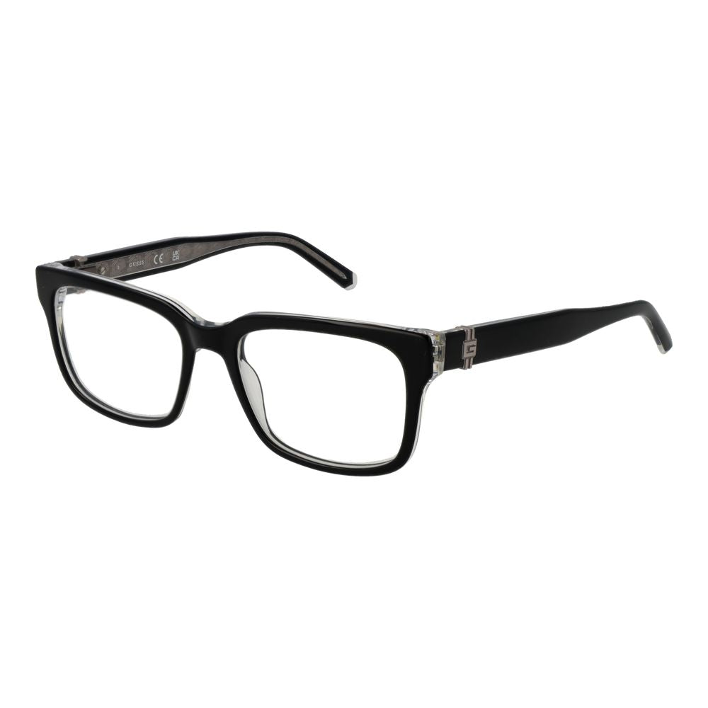 Guess Black Acetate Glasses (Frames) for men, full-rim style, rectangle shape, with black acetate frame and demo lenses.