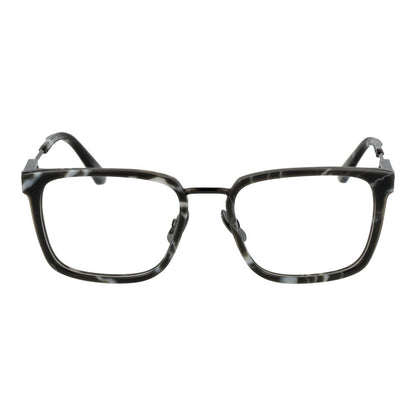 Police Gray Metal Glasses (Frames) featuring square full-rim design with grey metal frame and demo lenses for men, size 53-19-145.