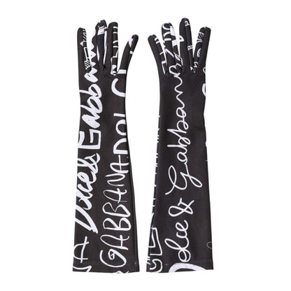 Dolce & Gabbana Black White DG Logo Elbow Length Mitten Gloves