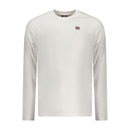 Norway 1963 White Cotton Men T-Shirt with long sleeves and crew neck, featuring sophisticated applique detailing and brand logo.