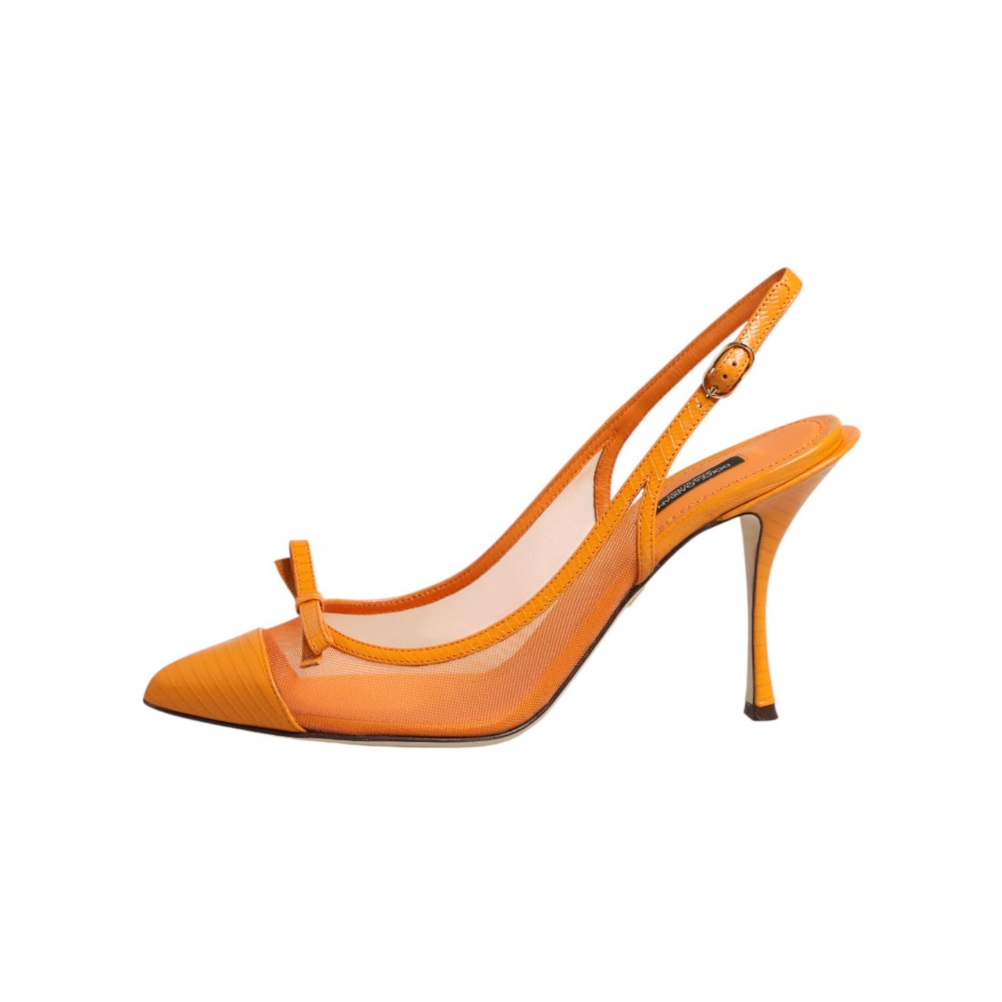 Dolce & Gabbana Orange Leather Mesh Heels Slingback  Shoes