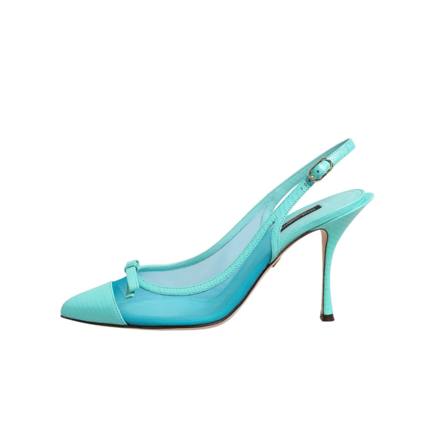 Dolce & Gabbana Blue Leather Mesh Heels Slingback Shoes