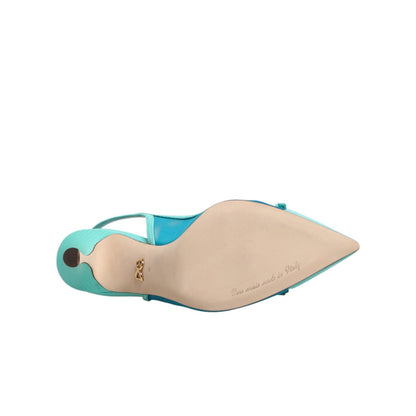 Dolce & Gabbana Blue Leather Mesh Heels Slingback Shoes