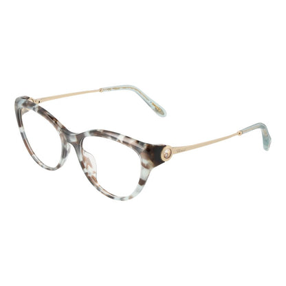 Cat eye glasses with patterned frame and gold temples