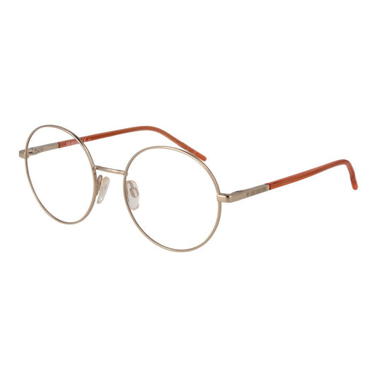 Love Moschino Gold Metal & Plastic Glasses (Frames) for women with full-rim round style, gold frame, and plastic demo lenses.