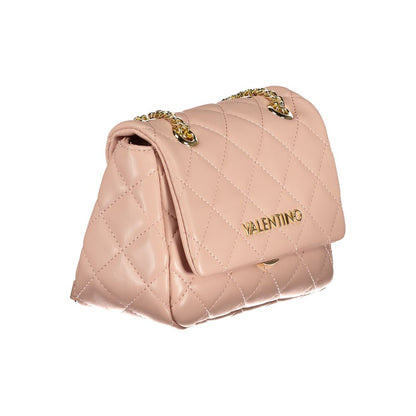 Mario Valentino Pink Polyethylene Women Handbag with chain and Valentino logo, eco-conscious design, secure clip closure, stylish accessory