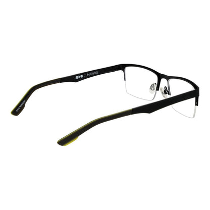 Spy Black Plastic Glasses (Frames) for men, black half-rim frame, demo lenses, 54-18-140 size, spring hinge, includes branded pouch.