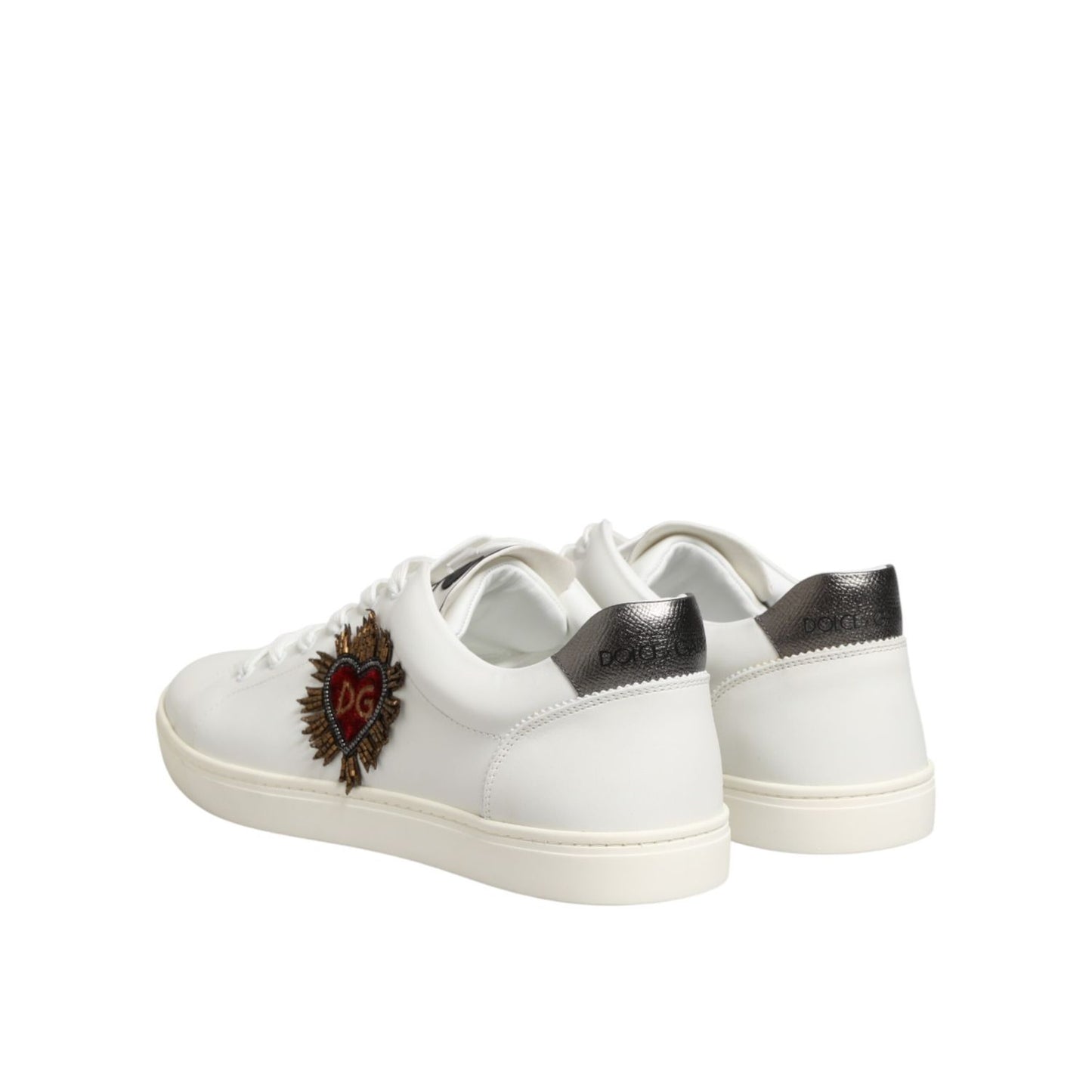 Dolce & Gabbana White Leather Heart Embellished Sneakers Shoes with stylish design and premium craftsmanship.