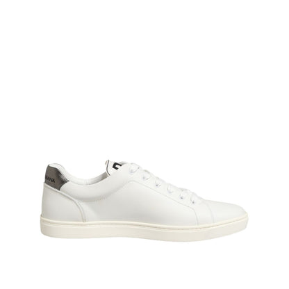 Dolce & Gabbana White Leather Heart Embellished Sneakers Shoes with sleek design and luxurious Italian craftsmanship.