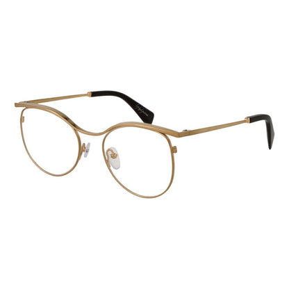 Yohji Yamamoto Gold Metal Glasses (Frames) for women, round style, full-rim, gold frame, demo lenses, size 53-18-145, in branded case.
