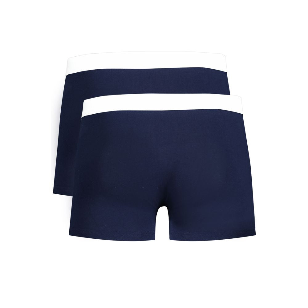Trussardi Blue Cotton Underwear with elastic waist and logo print, basic bi-pack boxer parts