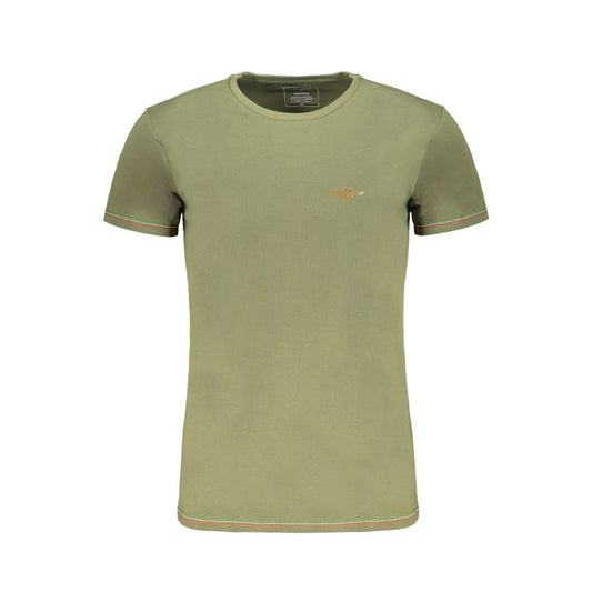 Aeronautica Militare Green Cotton T-Shirt with logo, short sleeves, and crew neck. Perfect for casual wear.