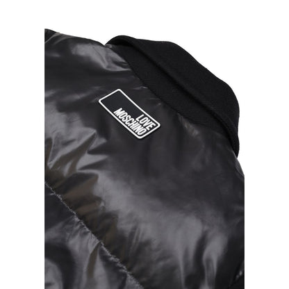 Love Moschino Black Polyester Clothing puffer jacket collar with logo label