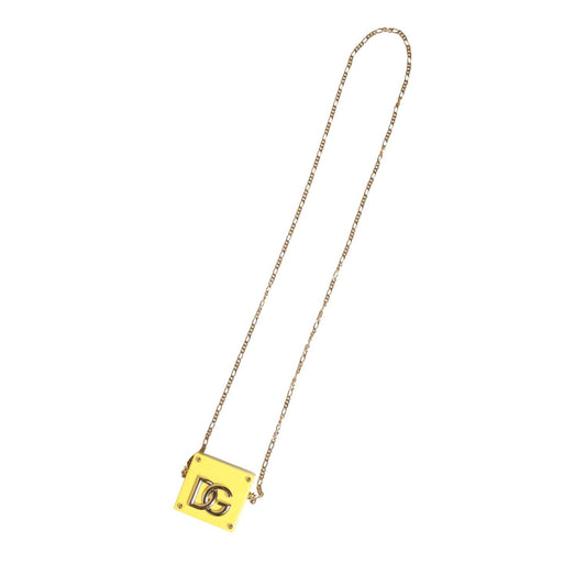 Dolce & Gabbana Yellow DG Logo Plaque Cover Gold Chain Airpods Case