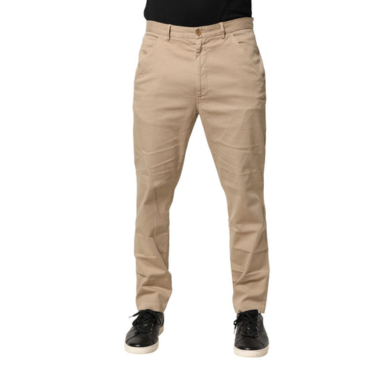 Daniele Alessandrini Beige Cotton Skinny Chino Trouser Pants