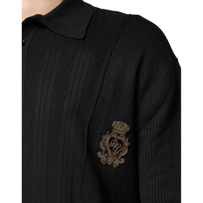 Dolce & Gabbana Black Crest Long Sleeve Men Pullover Sweater