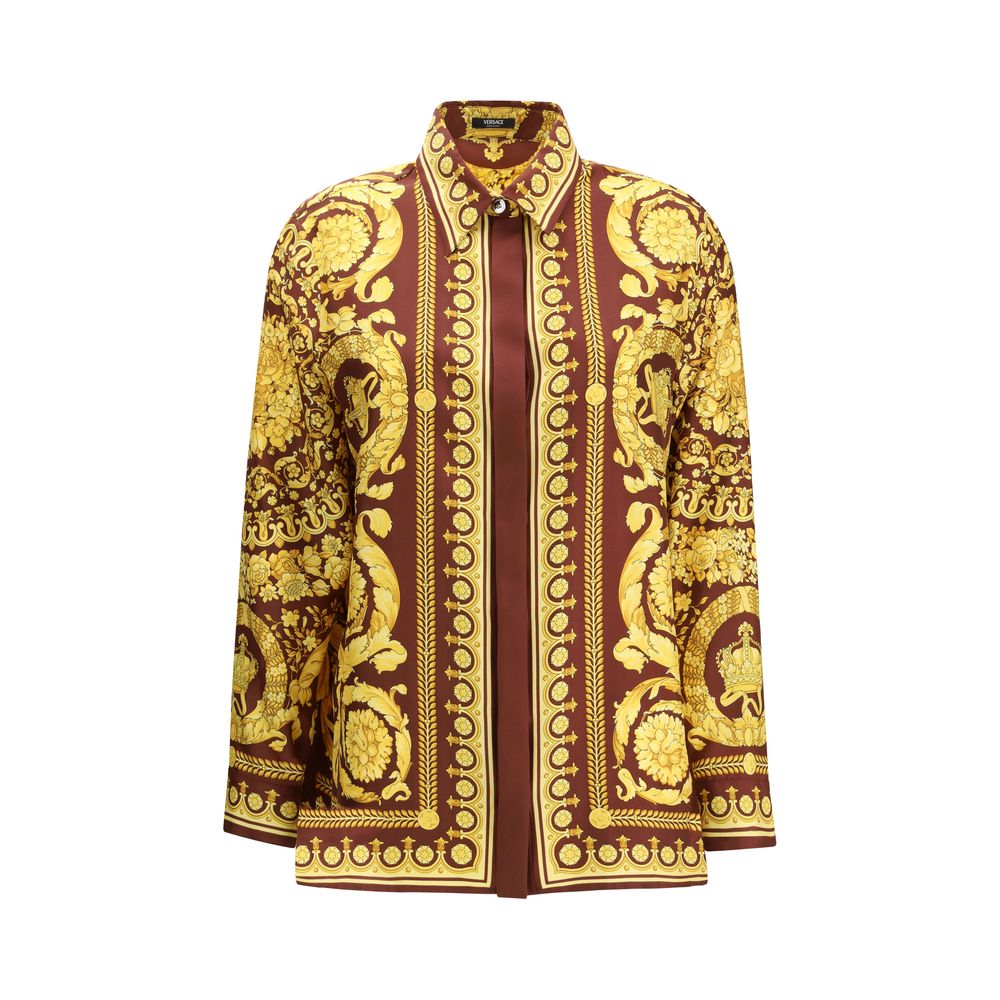 Versace Bordeaux Silk Pattern Shirt 1728,72470364320,Bordeaux,Clothing,IT40 | M,IT42 | L,New with tags,Pattern - Shirts - Clothing,Shirts - Clothing,Versace,Women