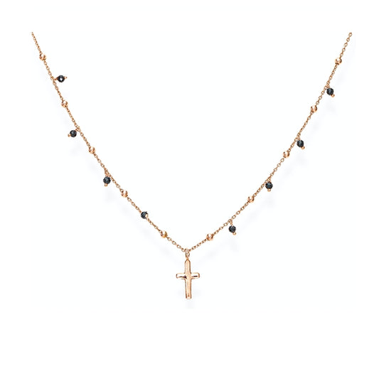 Delicate AMEN JEWELRY Mod. CLCRRN3 necklace with cross and black bead accents