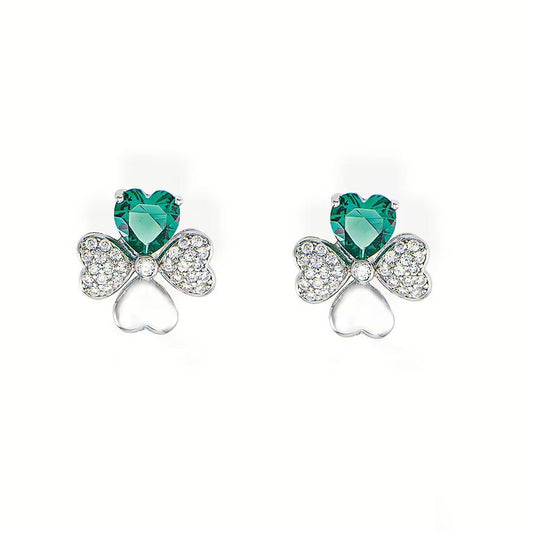 AMEN JEWELRY Mod. EQUBV green gemstone clover-shaped earrings with silver accents