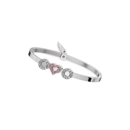 Sleek silver bangle bracelet from AN JEWELS JEWELRY Mod. ANPULSEIRALI20 with pink and clear gemstone accents.