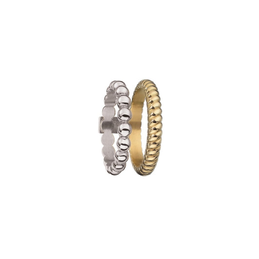 AN JEWELS JEWELRY Mod. AR.R2NS04SY-9, elegant two-tone rings set featuring intricate designs in gold and silver hues.