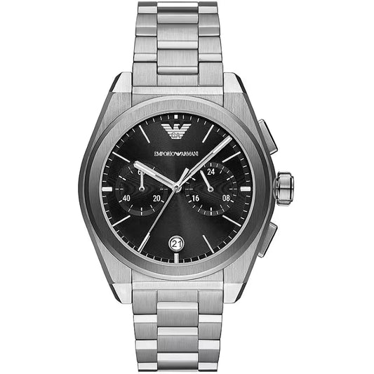 EMPORIO ARMANI Mod. FEDERICO men's chronograph wristwatch with stainless steel case and bracelet, water-resistant, quartz movement.