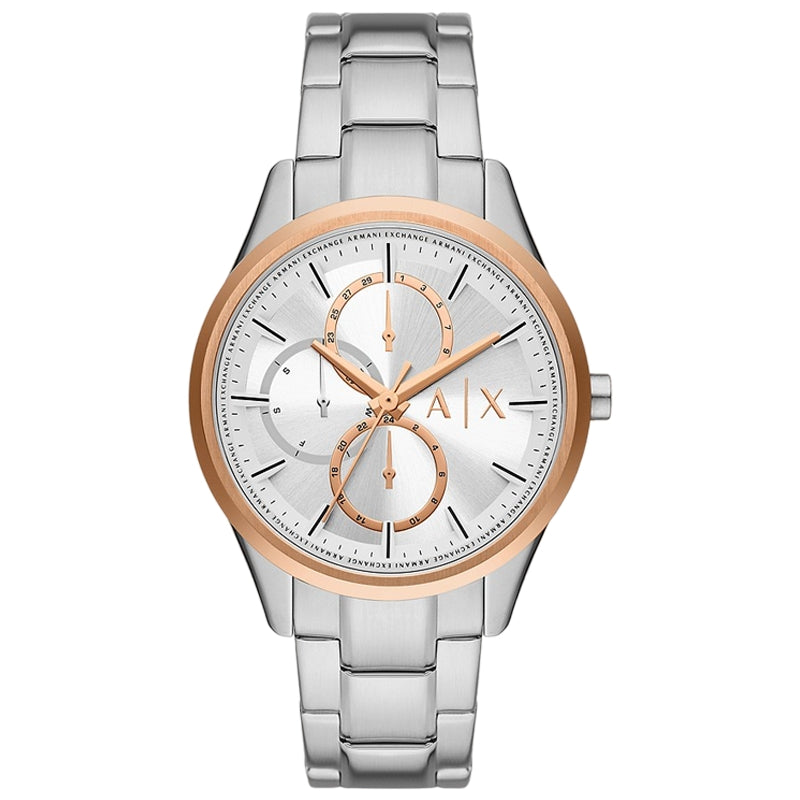 Armani Exchange Mod. AX1870 quartz wristwatch with rose gold and silver design, featuring day, date, and 24-hour functions.