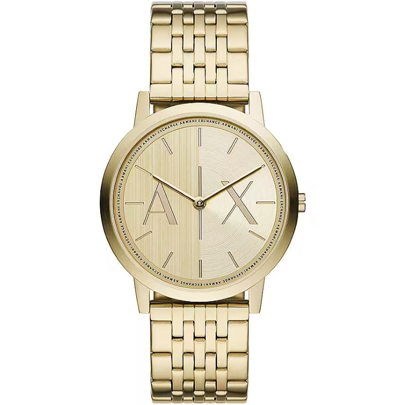 ARMANI EXCHANGE Mod. DALE gold wristwatch with 40mm case and water resistance of 5 ATM, featuring quartz movement.