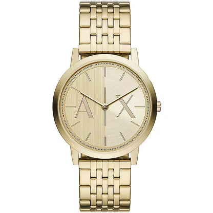 ARMANI EXCHANGE Mod. DALE gold wristwatch with 40mm case and water resistance of 5 ATM, featuring quartz movement.