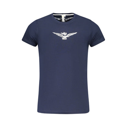 Accademia Militare Blue Cotton T-Shirt with short sleeves, big eagle print, and crew neck logo design.
