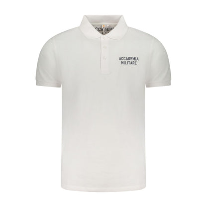 Accademia Militare White Cotton Polo Shirt with short sleeves, contrast details, and logo print, featuring a 3-button design.