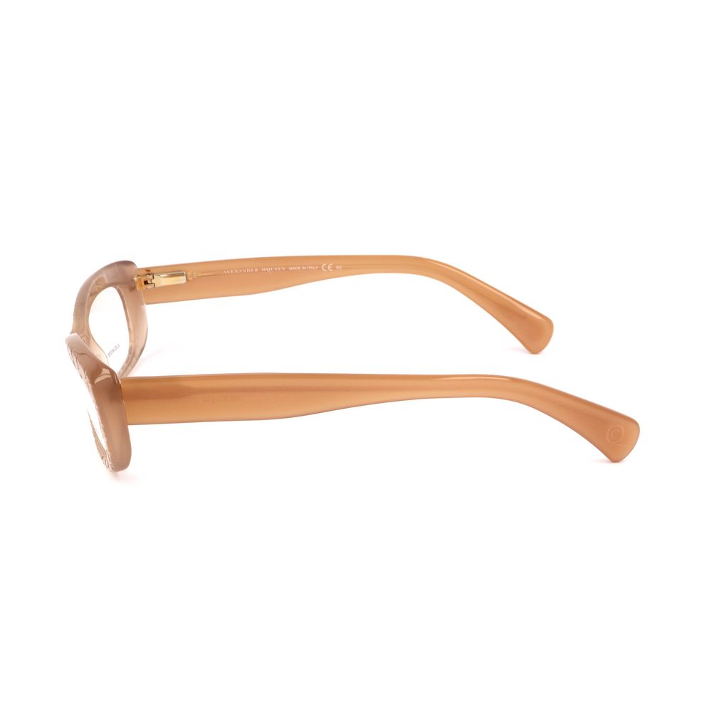 Side view of Alexander McQueen Bicolor Acetate Frames in beige and light brown acetate material, showing temple design.
