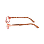 Side view of Alexander McQueen Red Acetate Frames, showing red acetate material and detailing with measurements 52/16/130 mm.