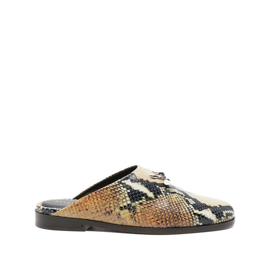 Alexander McQueen Sandals MultiColour - Beige snakeskin print leather upper with hardware detail and flat sole, heel 2 cm.