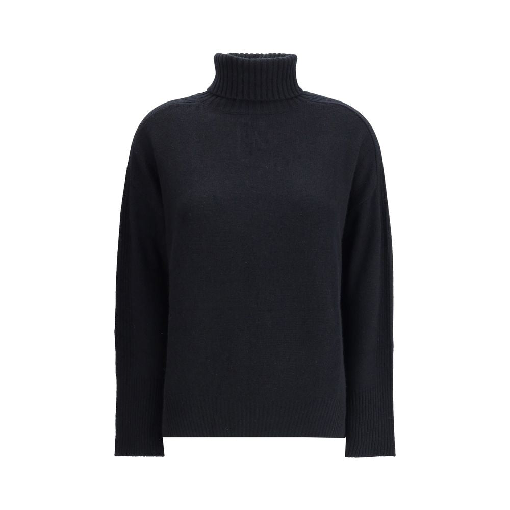 Allude Black Cashmere Cashmere Sweater with high collar and ribbed cuffs for elegant comfort.