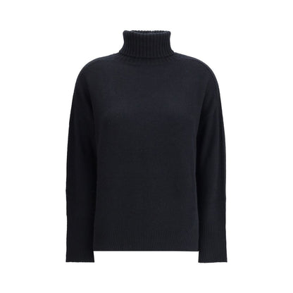 Allude Black Cashmere Cashmere Sweater with high collar and ribbed cuffs for elegant comfort.