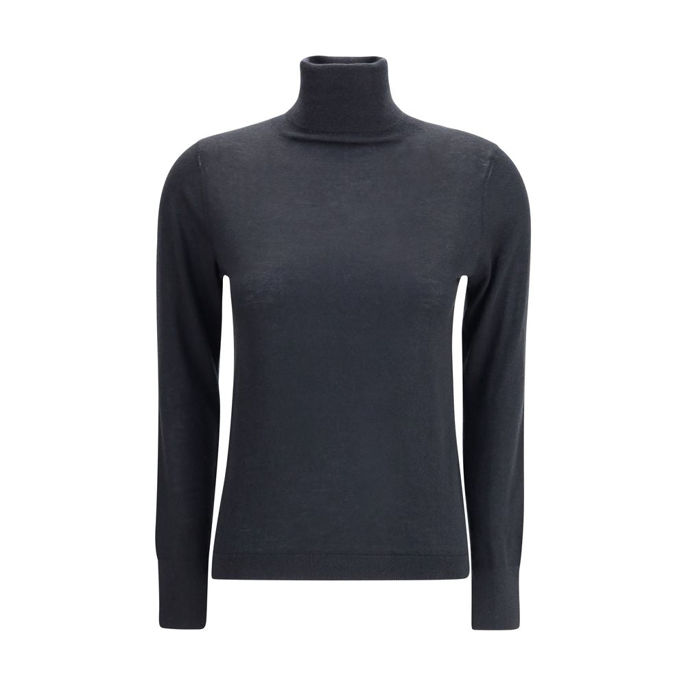 Allude Black Cashmere Turtleneck, gray mélange, ribbed design, perfect for elegant AW25 style.