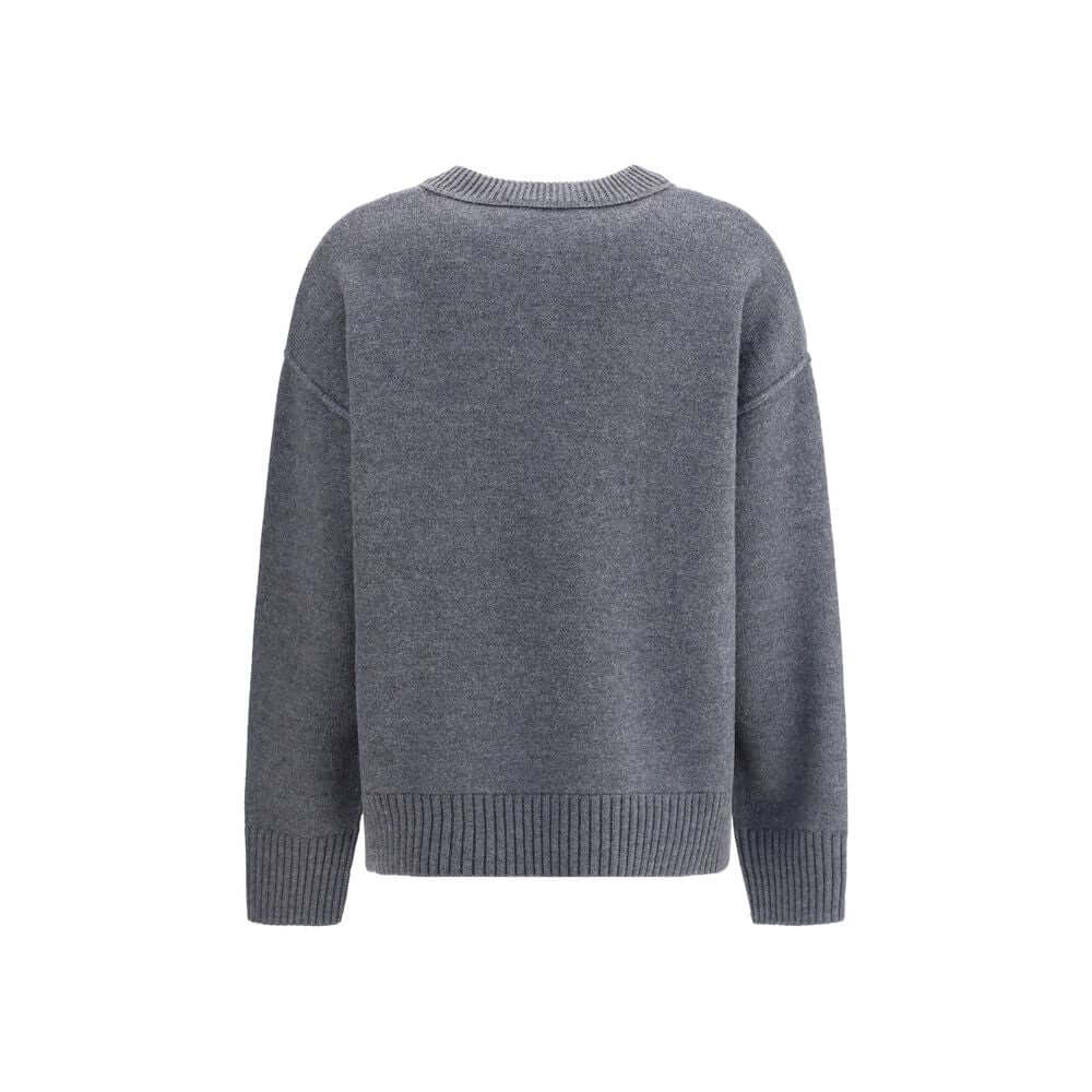 Back view of Ami Paris Gray Fleece Wool Sweatshirt featuring ribbed hem and cuffs, regular fit, made in Portugal.