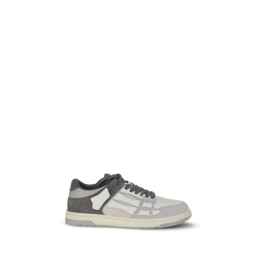Amiri Gray Calf Leather Bos Taurus Low Top Sneakers with bone-shaped designs on a two-tone rubber sole.