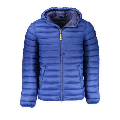 Armata Di Mare Blue Polyamide Men's Jacket with hood, showcasing functionality and style with multiple pockets and zip closure.