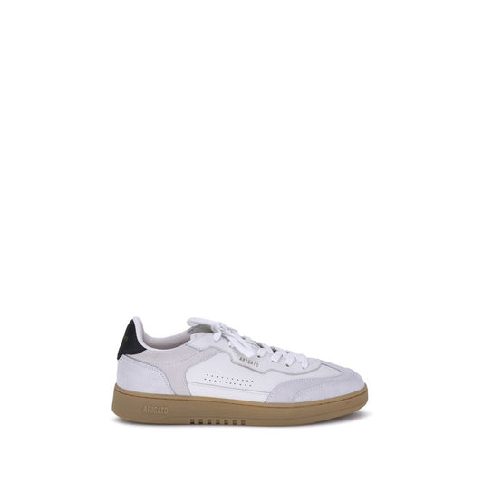 Axel Arigato Dice T-toe Sneaker in white leather and suede with flat sole, round toe, and lace-up closure, showing side perforations.