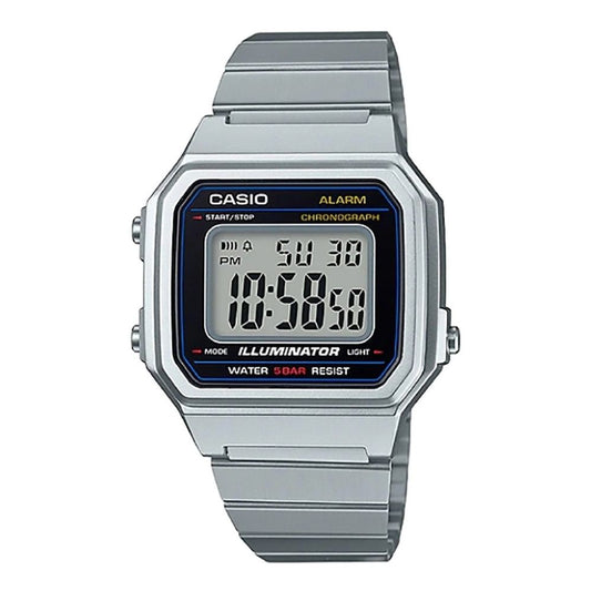 CASIO VINTAGE Mod. ILLUMINATOR - BLACK unisex wristwatch with a resin case and SS bracelet, water-resistant 5 ATM, quartz multifunction design.