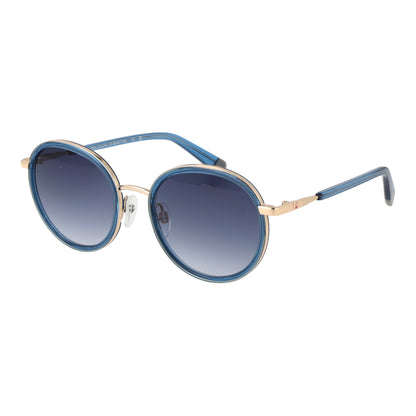 BENETTON MOD. BE7048 52285 lady's sunglasses, elegant blue and gold round frames, side view.