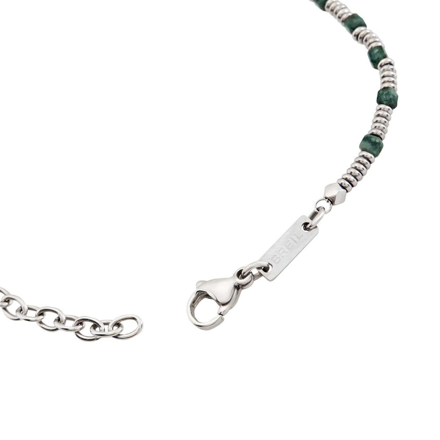 Close-up of BREIL JEWELS Mod. TJ3647 bracelet with silver detailing, for gents. Packaged in an official box.