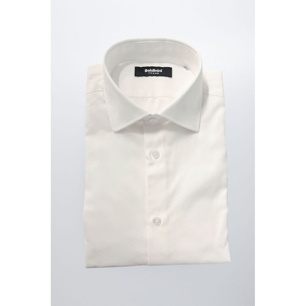 Baldinini Trend White Cotton Men's Shirt with French collar and button closure, elegant and slim fit, crafted in Italy for luxury style.